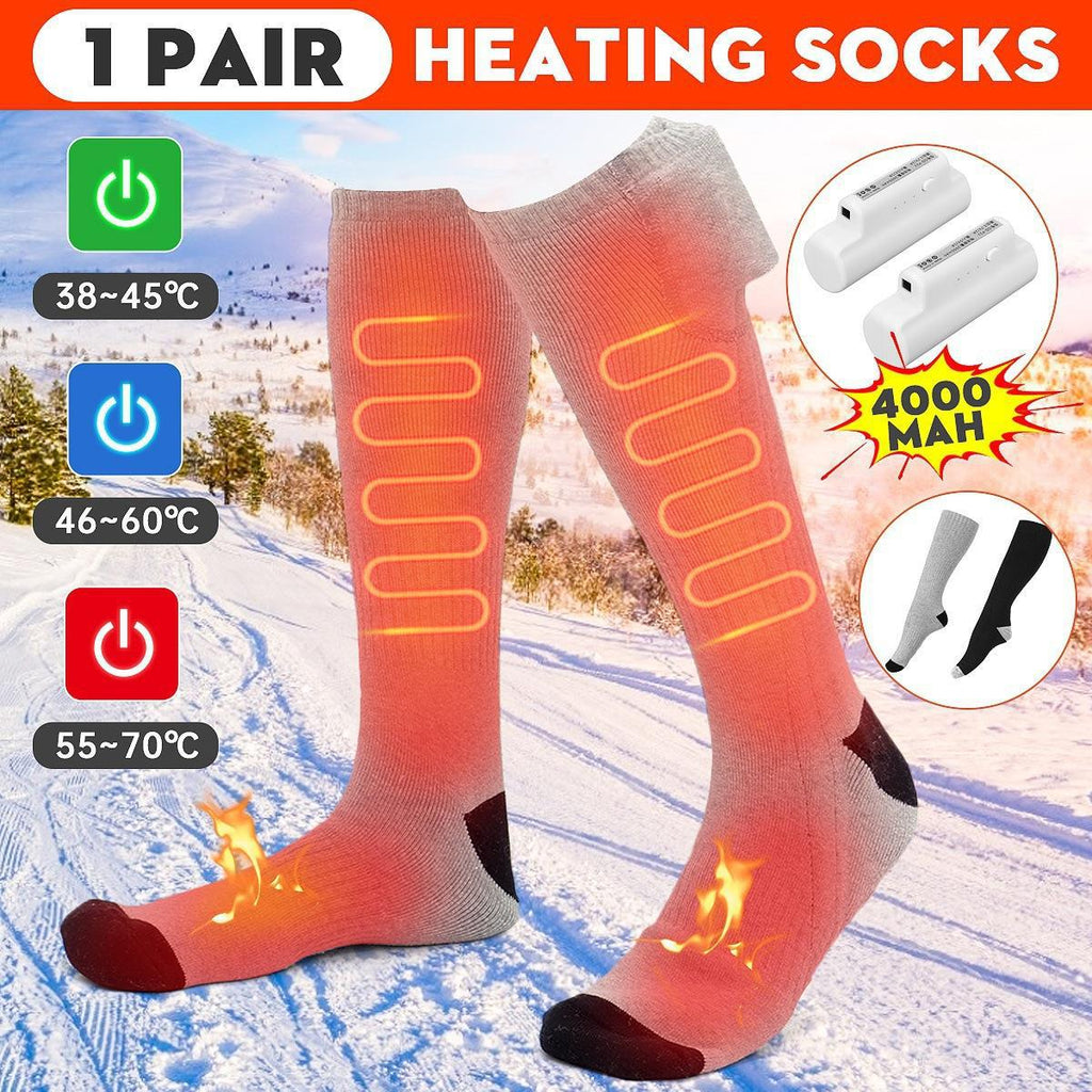 Heated socks heating zones with three heat settings and 4,000 mAh battery packs